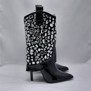 Lauren Lorraine Hana Rhinestone Cowboy Boots Black Western Glam Size 7.5 Cowgirl